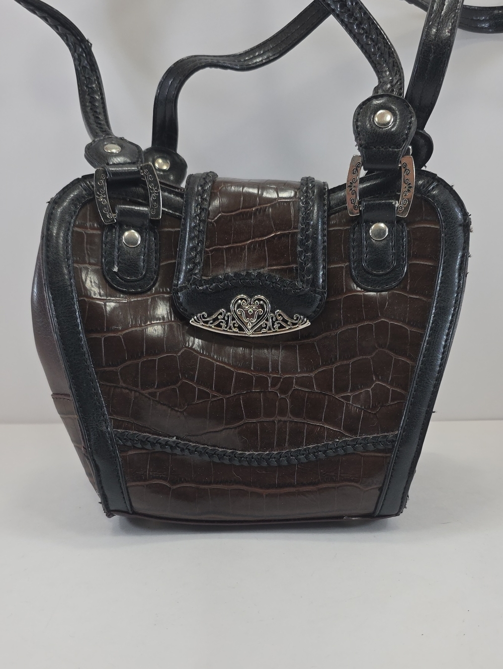 CR Western Croc Embossed Brown Black Shoulder Bag Y2K Purse